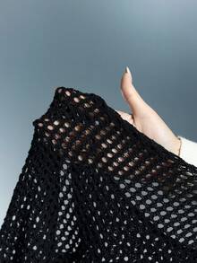 Airlisse Coffee Hollow-Out Knit Pullover Top, Suitable For Spring And Summer - Black - View 8