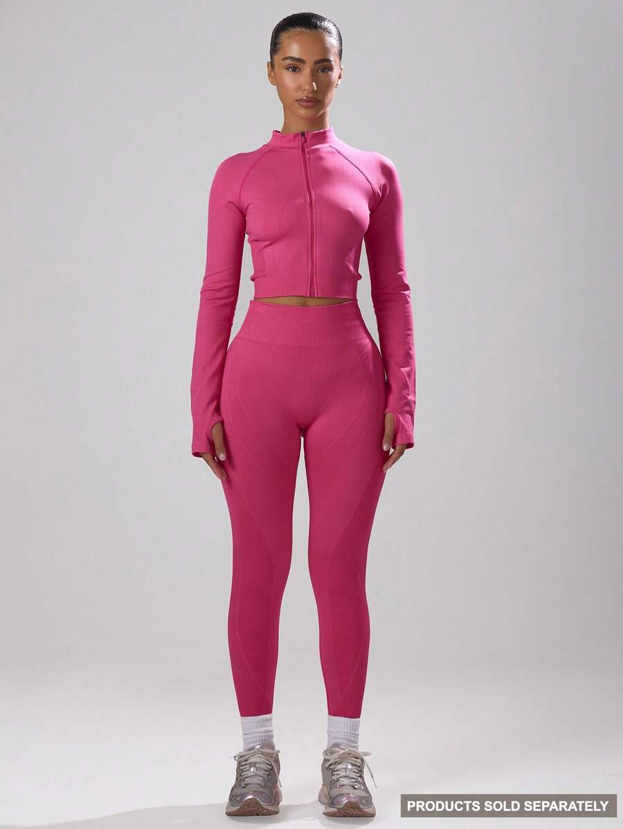 Musera Sport 罗纹腰无缝紧身裤，夏季度假伊比沙岛海滩装，适合板式网球、网球、匹克球、健身房健身和冬季穿着 - 玫紅色 - 查看 1