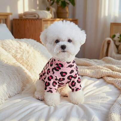 PETSIN 1件猫狗通用服装，粉色豹纹图案宠物底衫，四季皆宜的舒适套头衫