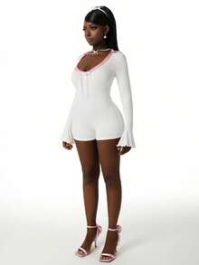 Amplova 2026新款V领蕾丝领纹理罗纹修身女式连体裤 - 彩色 - 查看 8