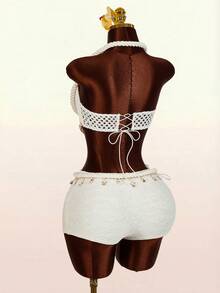 Amplova 2pcs Women's Vacation Outfit, Sexy Backless Design, Fashionable - White - View 9