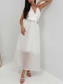 Aloruh Women's Metal Flower Decor Halter Dress Vacation White Summer Elegant,Wedding Guest Clothes - White - View 8