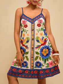 Travachic Đầm slip size lớn dành cho nữ, in họa tiết hoa, thích hợp mặc hàng ngày đi nghỉ mát. - Nhiều màu - Xem 1