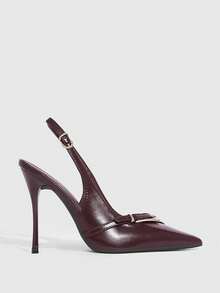 CUCCOO SZL Women's Back Strap Bow Decor Lolita Style High Heel Pumps, Burgundy For Christmas Spring Shoes - Dark burgundy PU - View 3