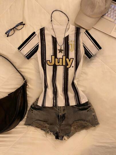 Glimmora Women's Printed Fitted Short Sleeve T-Shirt