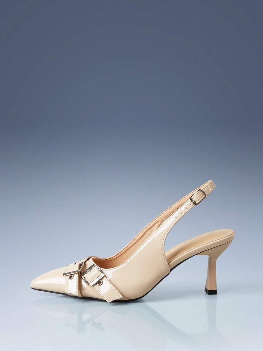 CUCCOO GRLICON Tacones de punta fina con correa de hebilla y punta cerrada para mujer - Color del té con leche - Ver 1