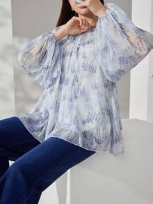 Veilorie Blusa elegante da donna con maniche a lanterna e laccio frontale, autunnale - Multicolore - Visualizzare 8