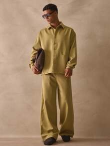 Musero Long Sleeve Linen Shacket Style Top Button Through Collared Large Pocket Detailing Top Shirt Spring Summer Essentials - Mustard Yellow - View 5