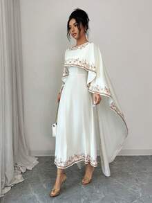 Rafferiza Women's Elegant Commuter Floral Print Shawl Dress - Apricot - View 7