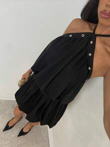 Glamine Black Backless Halter Elegant Sexy Dress - Black - View 5