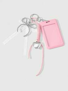 ROMWE Kawaii 1款新款韩版甜美少女简约百搭高性价比手工串珠银色CCB白色蕾丝蝴蝶结手工编织绳爱心吊坠粉色亚克力滑动卡套校园卡套明星卡旅行卡套DIY钥匙扣配件包包挂件，适合上班族、学生、派对爱好者、日常佩戴、节日礼物 - 粉色-106 - 查看 10