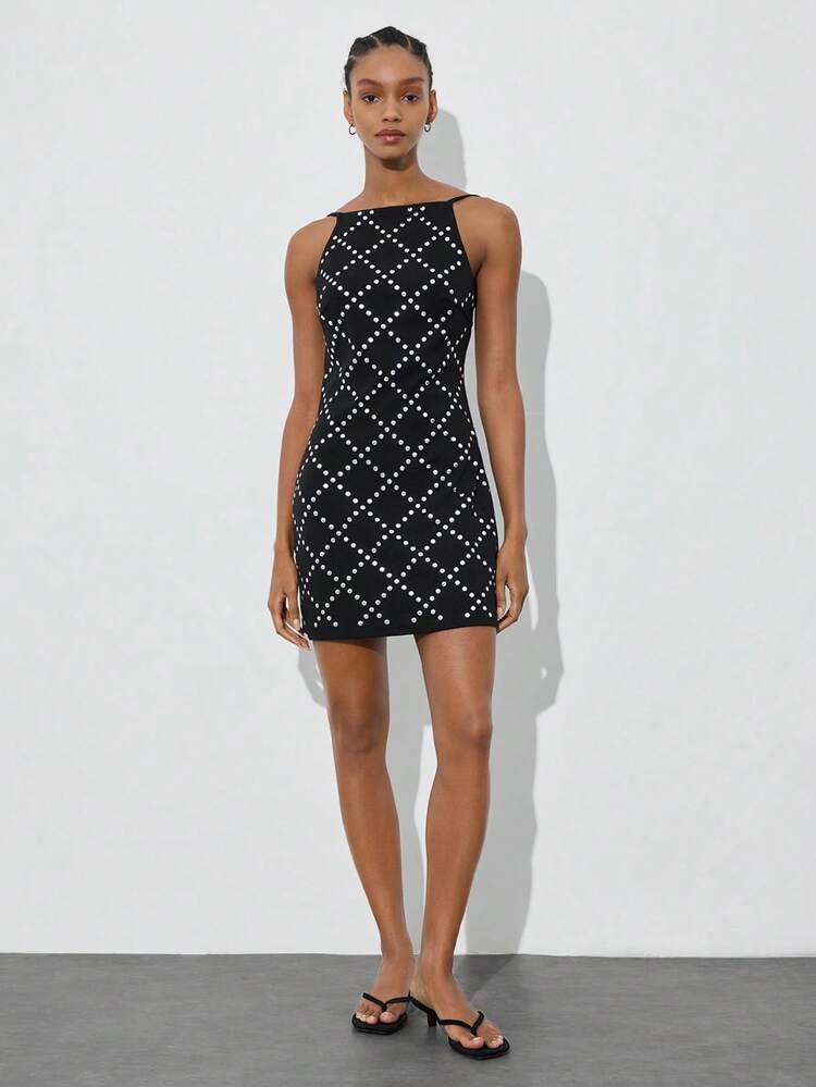 SHEIN Maija MAIJA Elegant Party Satin Square Neck Fitted Slip Mini Dress