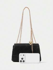SHECARRY Ladies Vintage Elegant Flip Quilted Bag With Vintage Hardware Pendants For Commuter Dates,CHRISTMAS GIFTS - Black - View 3