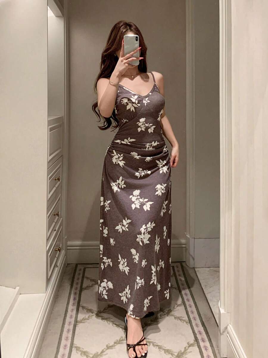 DAZY 女士无袖印花休闲舒适透气睡裙 - 杏色 - 查看 1