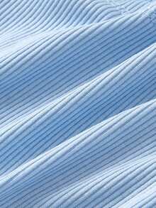 SHEIN MOD 女士夏季时尚休闲通勤简约纯色水钻装饰不对称下摆修身吊带背心 - 藍色 - 查看 7