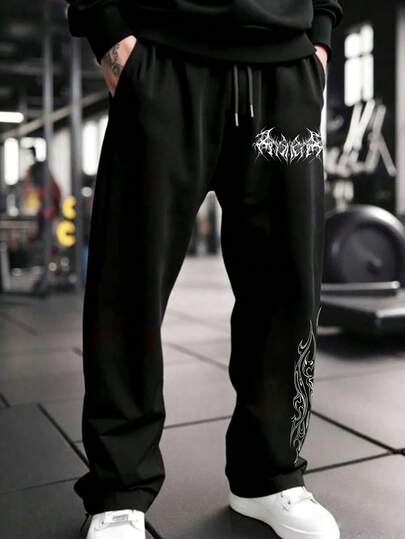 Manfinity Sport PWRUP 男士哥特印花抽绳腰带口袋运动裤