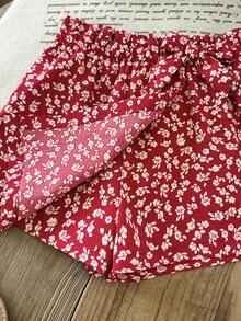 LMoss Kids 女婴可爱碎花弹力腰裙裤，夏季 - 紅色 - 查看 6