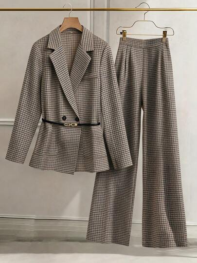 Franclia Women's Plaid Blazer And Pants Suit