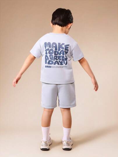 SUMWON 男童印花圆领短袖T恤和配套短裤套装 夏季休闲装