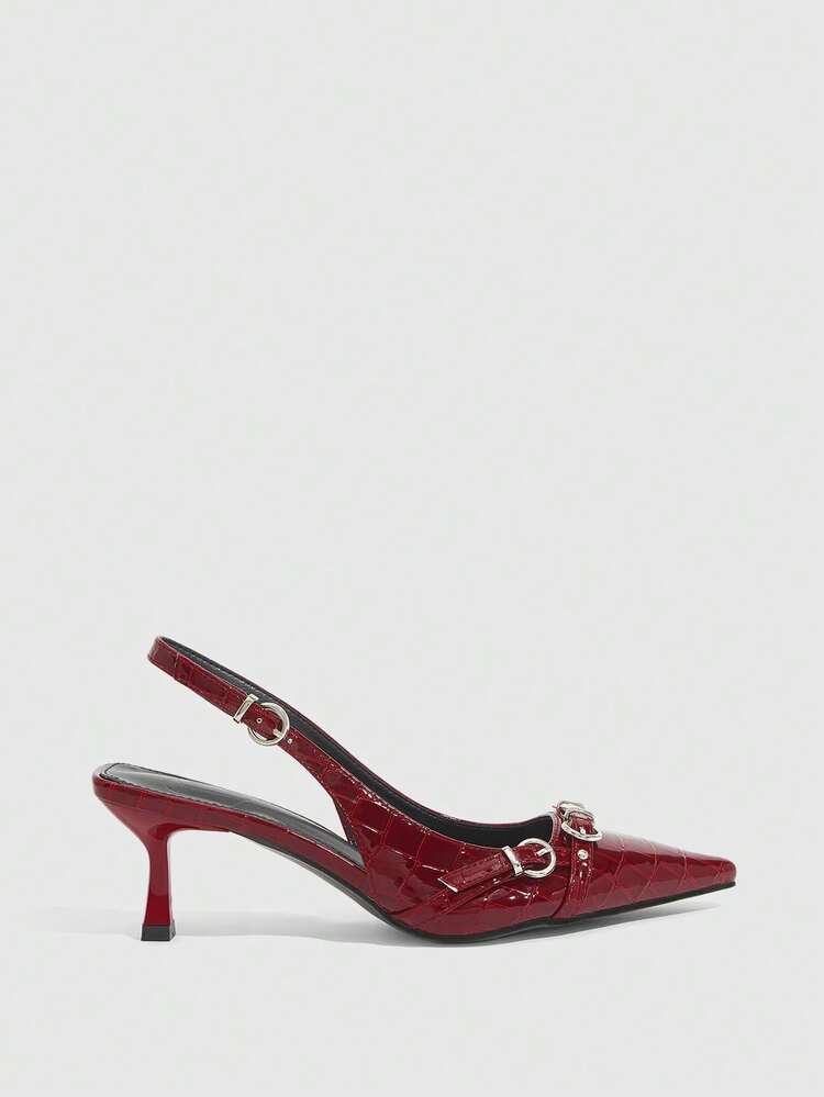 CUCCOO SZL Burgundy Patent Leather Pointed Toe Stiletto Sandals, Retro Hong Kong Style + Bright Luxurious, Inherent Aura Yet Refined, Suitable For Women Who Prefer Unique And Stylish Outfits, Suitable For Workwear (Paired With Suit), Date Night (Paired With Velvet Dress), Small Parties, And Easy To Create Eye-Catching Looks