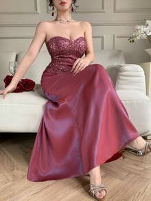 DAZY 女士优雅亮片抹胸上衣和半裙两件套，夏季 - 紫色 - 查看 8