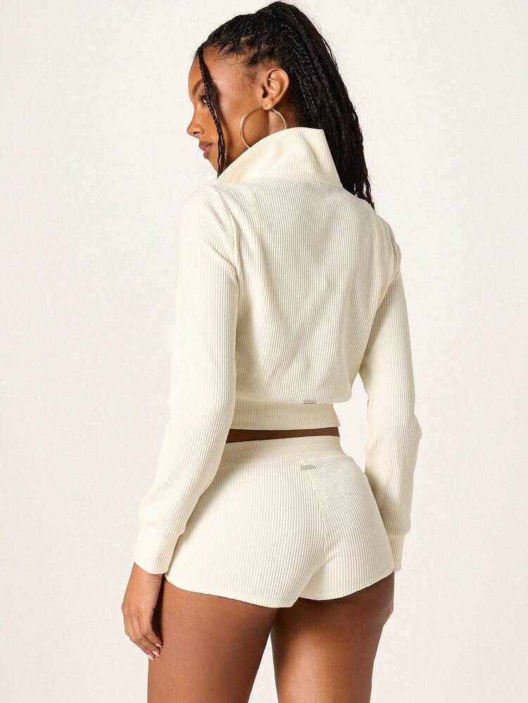 Missguided x Playboy Ribbed Knit High Rise Jogger Shorts With Elastic Waistband Comfortable Casual Loungewear Summer Essential Cream Bottoms