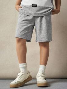 2pcs/Set Tween Boy Color Block Round Neck Short Sleeve T-Shirt And Shorts Set,White Summer Casual Vacation Outfit,School Daily Casual Wear Sports - Grey - View 6