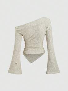 Sweetra Sexy Asymmetric Hem Textured Fabric Casual Blouse - Green - View 2