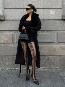 DAZY 女士纯色蕾丝打底裤 - 黑色 - 查看 3