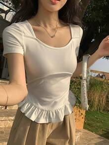 DAZY 女士舒适圆领短袖T恤，春夏款 - 白色 - 查看 6