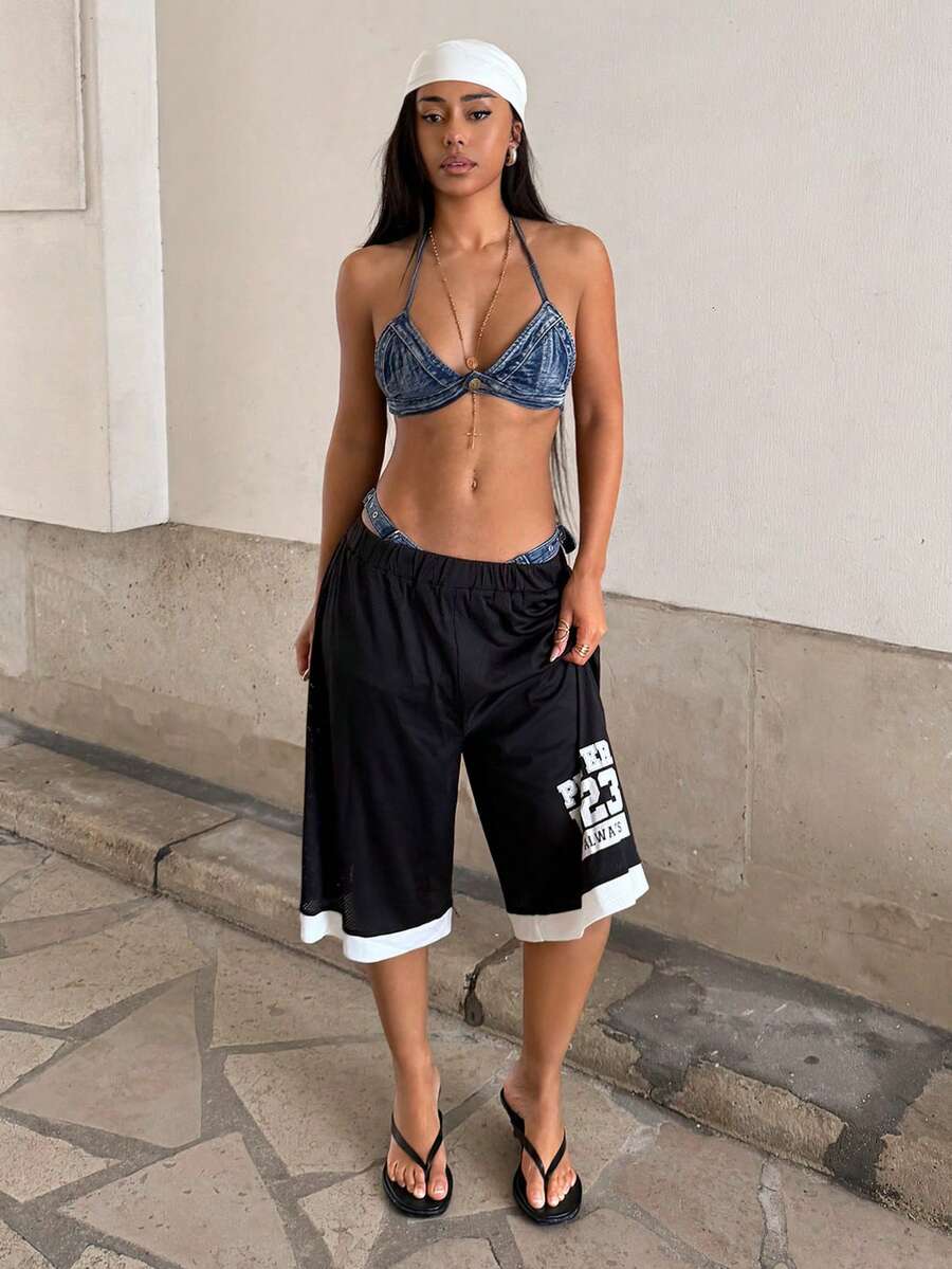 StreetHx 女士夏季休闲篮球短裤 - 黑色 - 查看 1