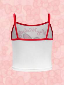 HELLO KITTY AND FRIENDS | SHEIN 女童撞色滚边细肩带休闲无袖可爱印花吊带衫 - 白色 - 查看 3