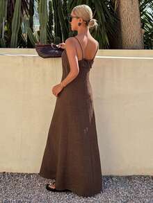 DAZY Đầm hai dây buộc dây bằng vải dệt họa tiết dành cho nữ, kiểu dáng nghỉ mát. - màu nâu - Xem 6