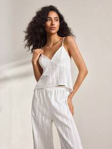 Ocili Women's Striped Print Camisole And Pants Pajama Set - White - View 5