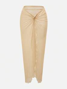 Swim Oasis Women's Hollow Out One-Piece Swimsuit Cover Up & Skirt For Beach Vacation Women's Swim Costume Women Two Pieces Beach Outfit For Women Summer Swimsuit Woman Two Pieces Outfit Women's Holiday Co Ord - Champagne - View 9