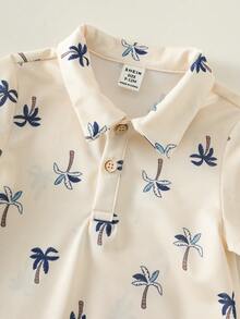 SHEIN Bộ 2 món đồ liền thân và mũ cho bé sơ sinh trai/gái, kiểu dáng mùa hè, dễ thương, in hình cây dừa, thích hợp cho kỳ nghỉ. - Nhiều màu - Xem 7