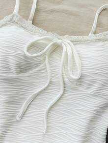 SHEIN 少女米色针织纹理吊带背心，蝴蝶结蕾丝 BM 夏季款式 - 米色 - 查看 4