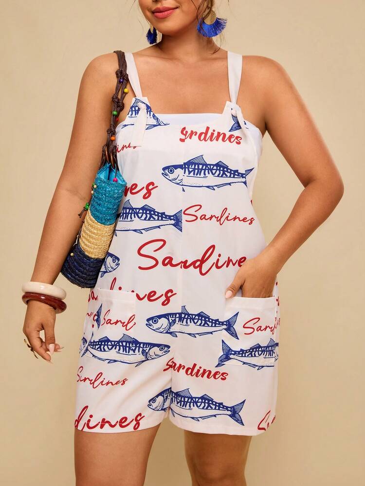 Travachic Conjunto de verano de 2 piezas para mujer talla grande con estampado de letras y peces, conjunto informal de vacaciones, vestidos de verano para mujer - Multicolor - Añade 5