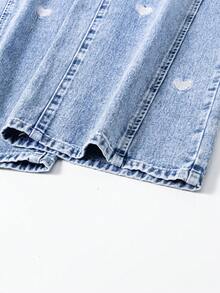 少女休闲复古个性化时尚蓝色水洗做旧阔腿宽松牛仔裤 - 藍色 - 查看 8