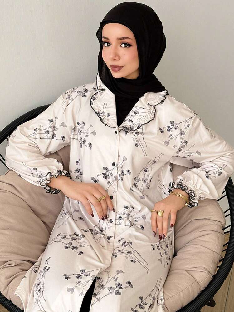 Floral Print Contrast Binding Sleep Dress Without Tee
