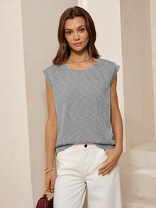 Lymera Áo thun tay ngắn cổ tròn dáng rộng, in họa tiết hoa màu xám, kiểu dáng thời trang mới, đa năng, có thể mặc lót hoặc khoác ngoài. - Xám - Xem 5