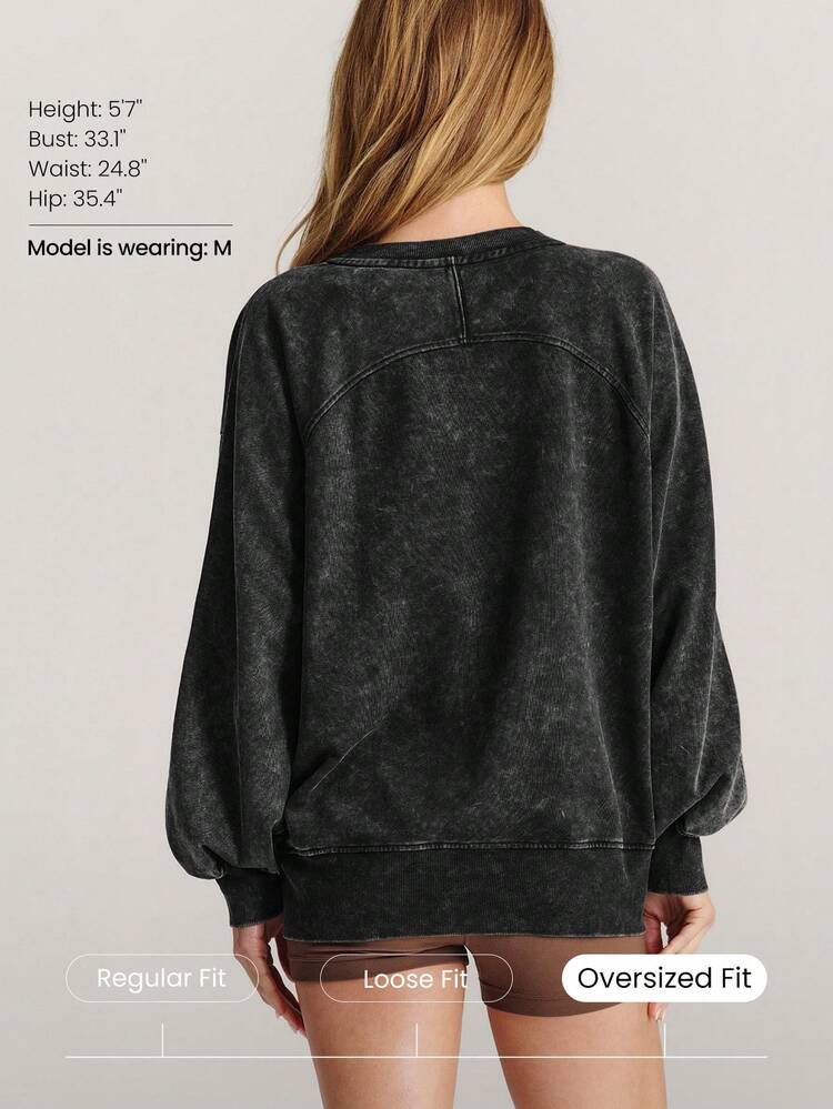 Sudadera de cuello redondo holgada con bolsillo delantero, de lavado vintage, suave, transpirable y que absorbe la humedad, para uso diario y casual
