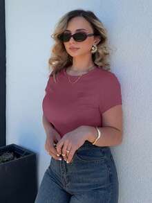Jeta Ari Solid Color Embroidered Heart Short Sleeve T-Shirt Summer,Business Casual Women - Purple - View 6