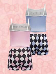 HELLO KITTY AND FRIENDS | SHEIN 少女卡通印花休闲内衣套装 - 粉色 - 查看 2