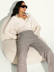 KSTM High Waisted Checked Wide Leg Trousers For Women Professional Business Office Formal Plaid Pants Fall Winter - Multicolor - View 1