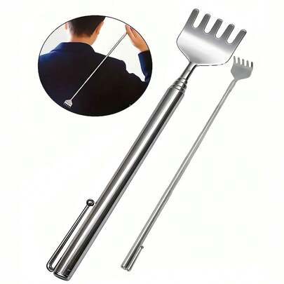 Dụng cụ gãi lưng dạng bút có thể thu vào - Dụng cụ giảm ngứa cầm tay bằng thép không gỉ, Máy mát xa đa chức năng khi đi du lịch/ở nhà/người già