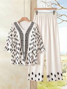 Rusticease 2pcs Women Casual V-Neck Printed Top & Pants Set - Multicolor - View 1