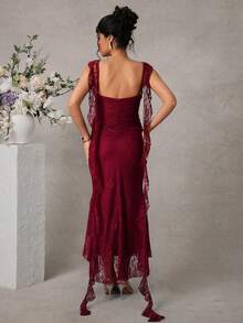 Momance Burgundy Lace Ribbon Maxi Maternity Dress, Elegant Flowy Hem, Suitable For Summer/Spring Vacation, Wedding Party - Burgundy - View 2