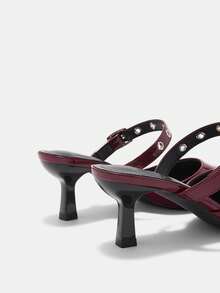 CUCCOO CURVES Women's Pointed Toe Buckle Design Everyday Versatile Fashion Wide Fit High Heels - Burgundy - View 9