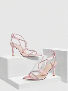CUCCOO SZL 女士尖头水钻缠绕式绑带高跟凉鞋，性感迷人闪亮银色派对、活动、俱乐部、节日鞋履，圣诞节必备 - 粉色 - 查看 2